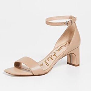 New Sam Edelman Nude Holmes Ankle Strap Sandals Block Heels Leather Sz 7.5